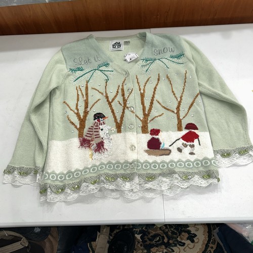 cardigan maglione donna storybook knits piccolo lascia che nevichi pupazzo di neve