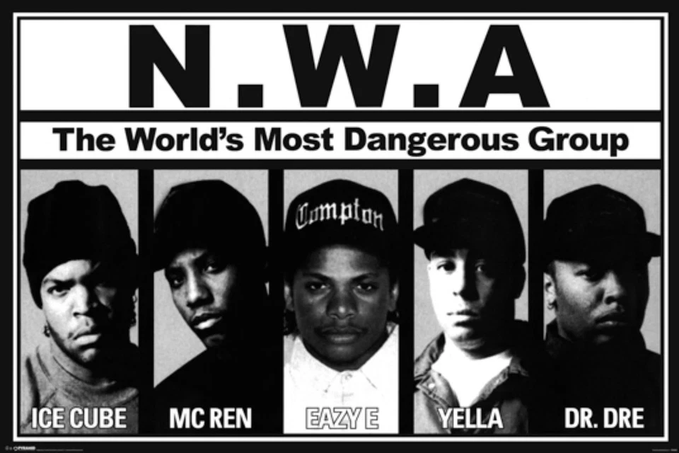 N.W.A. Póster de música en blanco/negro de la alineación de miembros, 24x36 - Gangster Rap, Gangsta Rap Foto 2 de 4