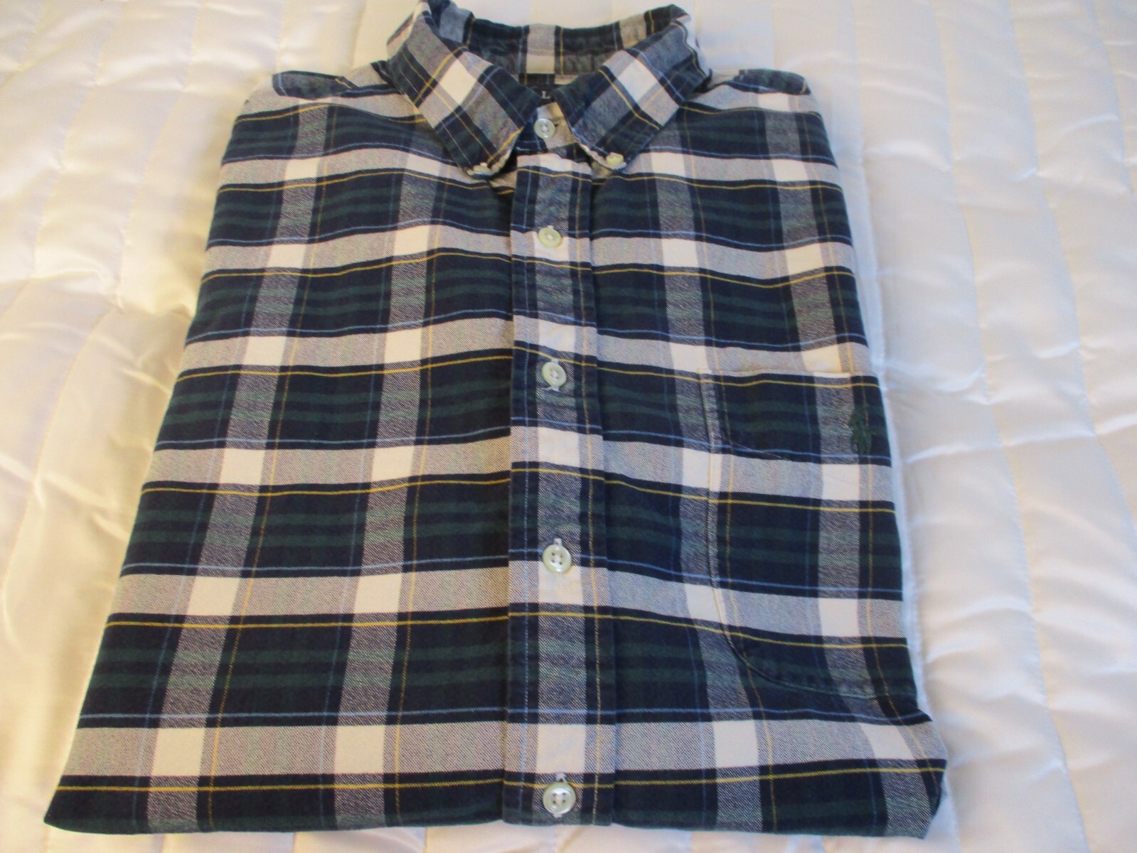 Ralph Lauren Big Shirt Uomo XL Blu Oro Tartan Plaid Verde Pony Tasca Casual