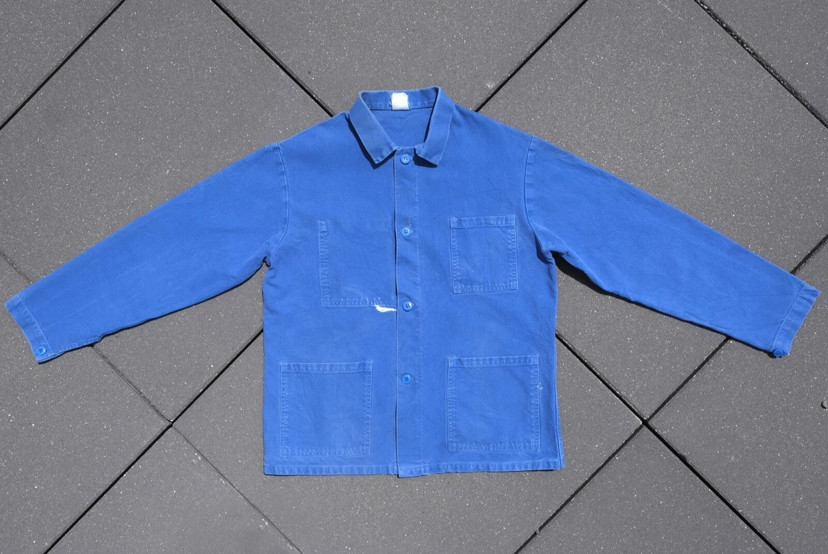 50s VTG Rare Light Blue French Chore Coat Work Jacket Heavy Workwear Weight S-M