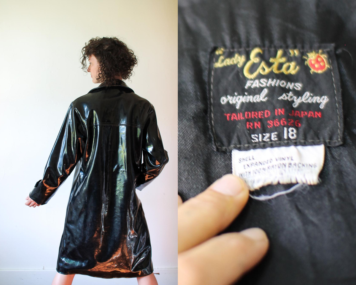RARE 1960s Lady Esta Black Vinyl Jacket. Space Age. Vintage