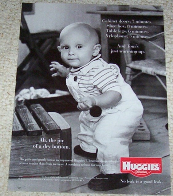 2001 ad page Huggies baby diapers Cute boy TOM Ultratrim diaper print ADVERT eBay