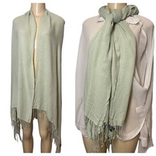 Vintage Italy Large Fringe Scarf Mint Green RN13962 Viscose Blend Classy