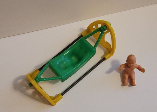 ACME Vintage 50er Jahre I-187 grün/gelb HÄNGEMATTE Kunststoff PUPPENHAUS MÖBEL + Baby - Bild 6 von 6