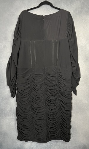 CITY CHIC Ruched Knee Length Long Sleeve Black MESH Dress Women PLUS Size XXL 24 - Picture 4 of 14