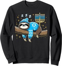 Funny Hanukkah Sloth Jewish Chanukah Sleeping Unisex Crewneck Sweatshirt
