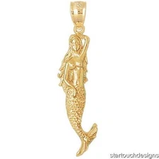 New 14k Yellow Gold Mermaid Pendant
