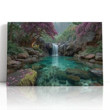 Floral Waterfall Canvas Print Wall Art – Tropical Garden Home Decor Art Print