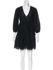 Ulla Johnson black eyelet mini dress SZ 4 long sleeve crochet v-neck new