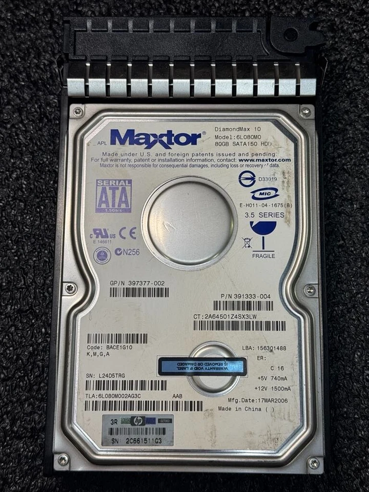 HP 391333-004 SL080M0 80GB 7.2K RPM 8MB Cache 1.5Gb/s SATA-150 HDD 3.5" - Image 3 of 4