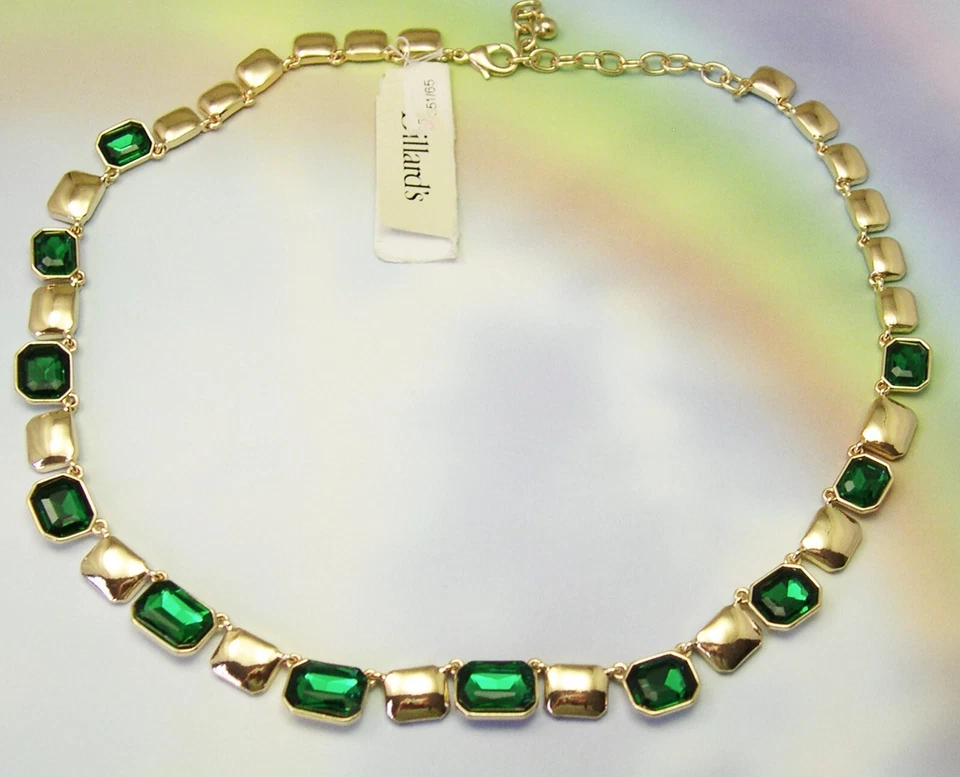Collar VERDE Estrás de DILLARDS Piedras de Vidrio Tono Dorado Boda Novia Foto 3 de 4