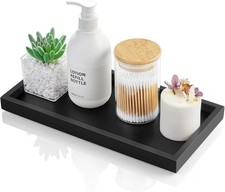 11.7" Black Wood Bathroom Vanity Tray - Decorative Counter Organizer for Makeup,