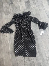 NWT  Teri Jon by Rickie Freeman Polka Dot Ruffle Neck Knee-Length Dress Size 4