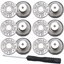 6pcs Silver Buttons pins for Loose Jeans, 17 mm No-Sew Nailess Removable Metal