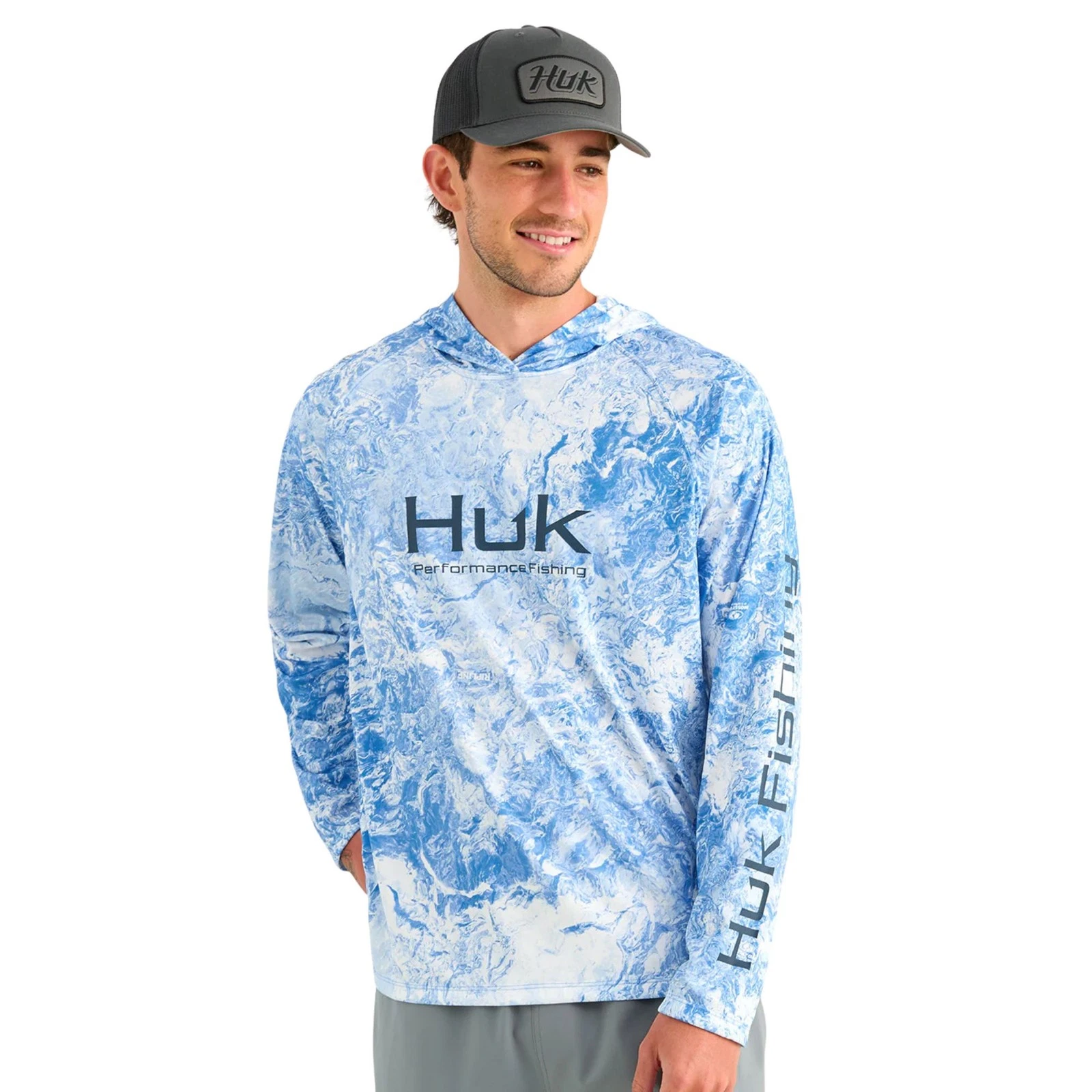 Huk Pursuit Mossy Oak Printed Hoodie Men's Tech Shirt, Regatta, Medium