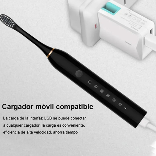 Cepillo de dientes eléctrico modo 6 niveles USB recargable luz indicadora IPX 7 Wate - Imagen 4 de 12