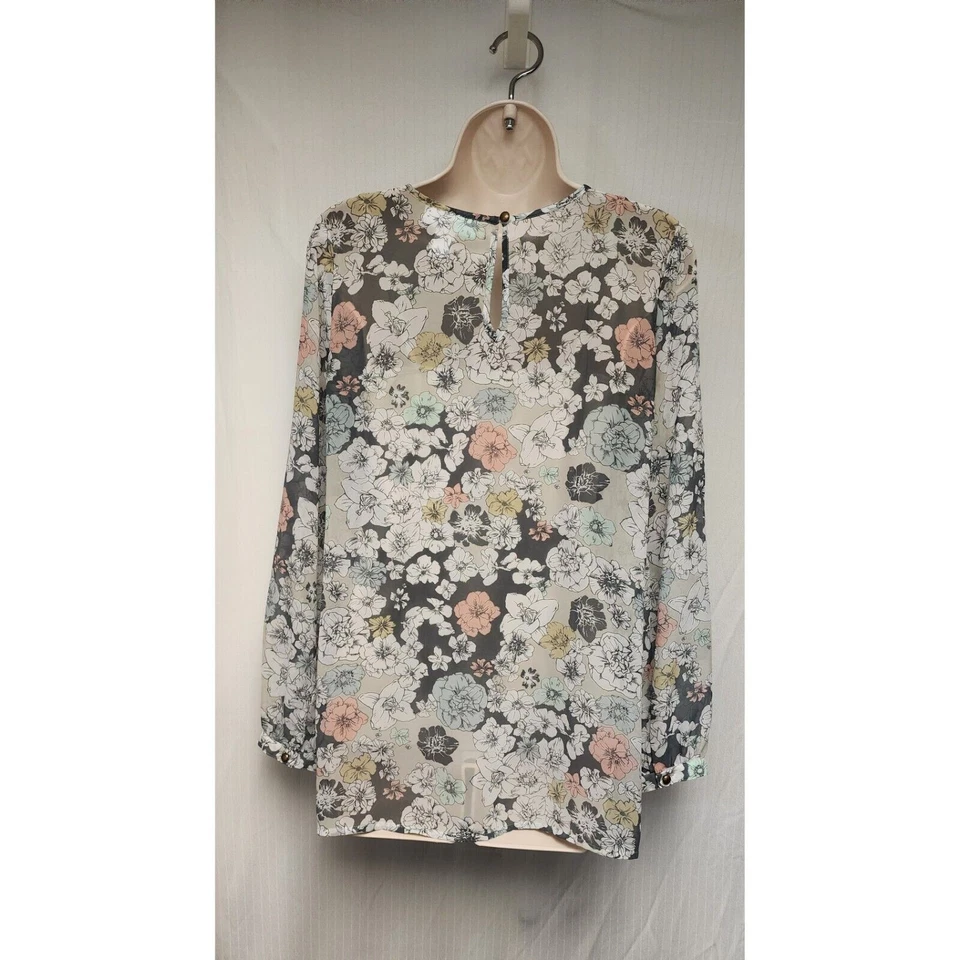 MOTHERHOOD Maternity Round Neck Floral Chiffon Multicolor Gray Blouse Size XS - Image 4 of 4