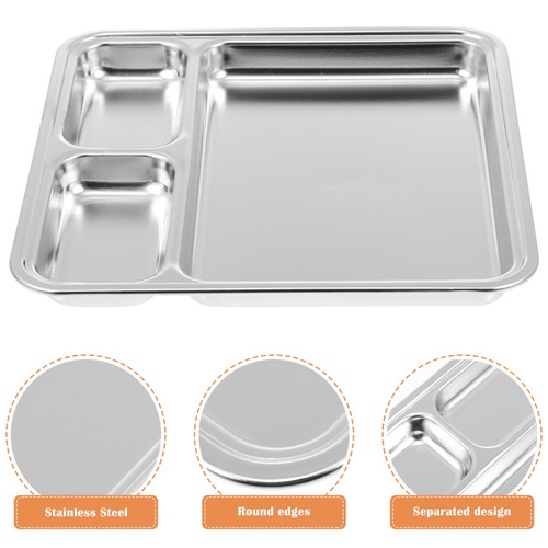 Stainless Steel Seasoning Tray Divided Plate Child Portion Control Meal - Picture 2 of 12