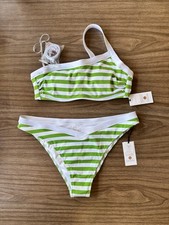 Shade  Shore Women's Underwire Ribbed One Shoulder Bikini Top Green/White 34B