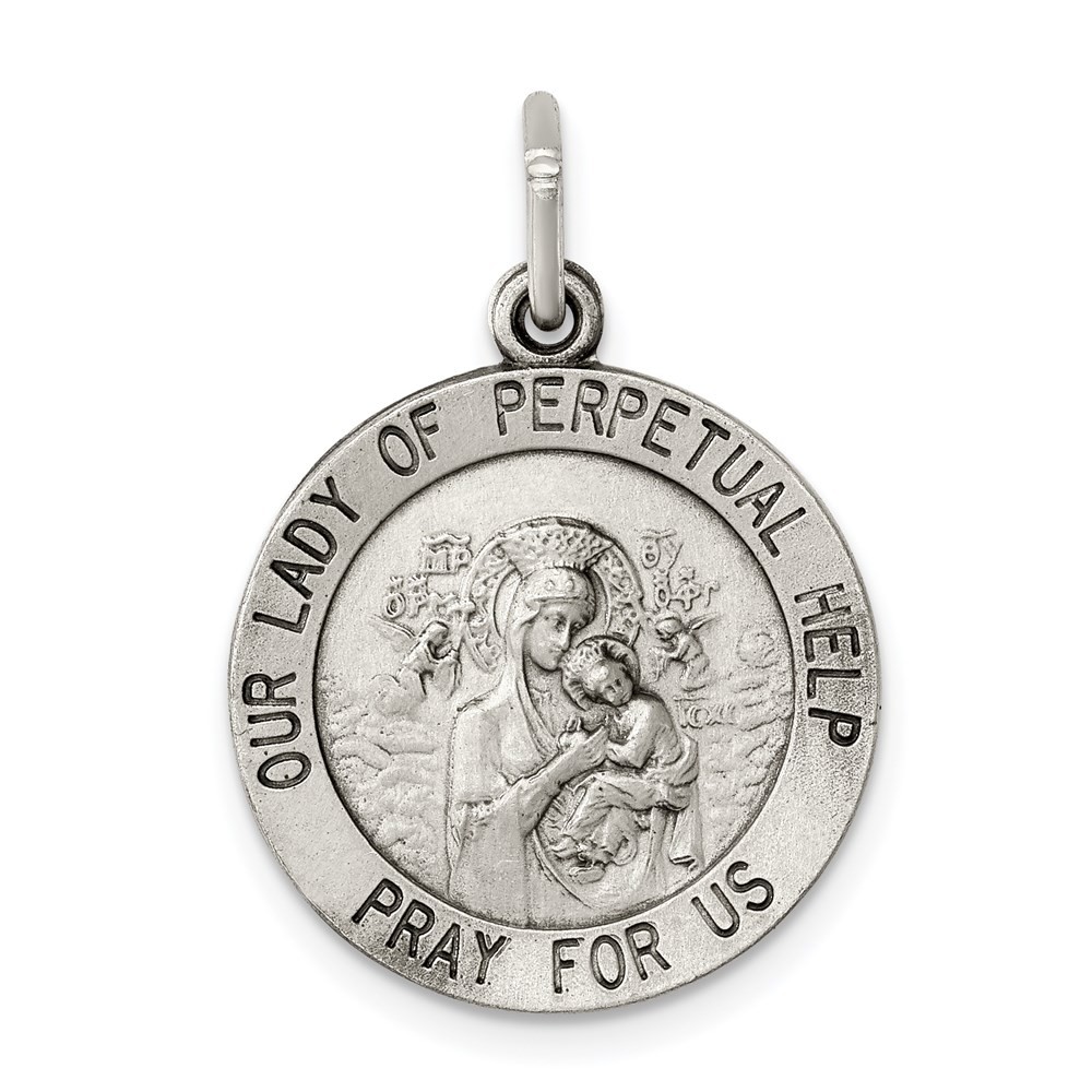 Sterling Silver Antiqued Our Lady of Perpetual Help Round Medal Pendant 1.68gm