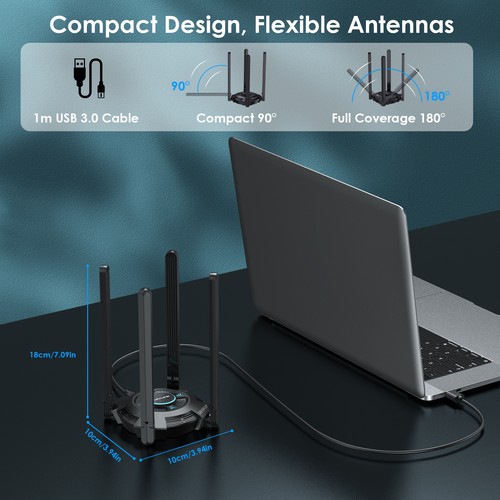 WiFi 7 BE6500 Tri-Band USB 3.0 Wireless Network Adapter AX5400 WiFi 6E Adapter - Picture 7 of 51