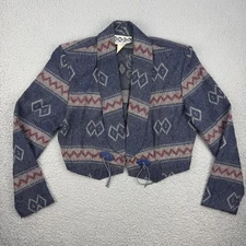 Vintage Bonkers Jacket Womens Small Blue Aztec Western Cropped 100% Acrylic USA