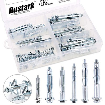 42-Pcs 6 Sizes Heavy Duty Zinc Plated Steel Molly Bolt Hollow Drive Hollow Wa...