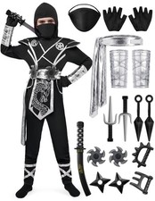 Spooktacular Creations Halloween Ninja Costume Kids, Black Silver Ninja Dragon J