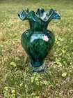 Beautiful  MURANO Vase Teal Blue Hand Blown Glass With Gold Splash. QUALITY