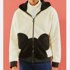 Disney X Forever 21 Kids 11/12 Sherpa Hoodie Jacket Black & White w/Ear Detail