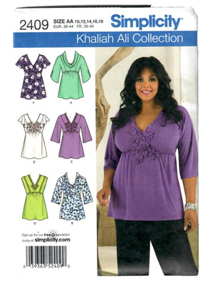 Simplicity 2409 Sewing Pattern Miss/Women Tops Neckline/Sleeve Variations 10-18
