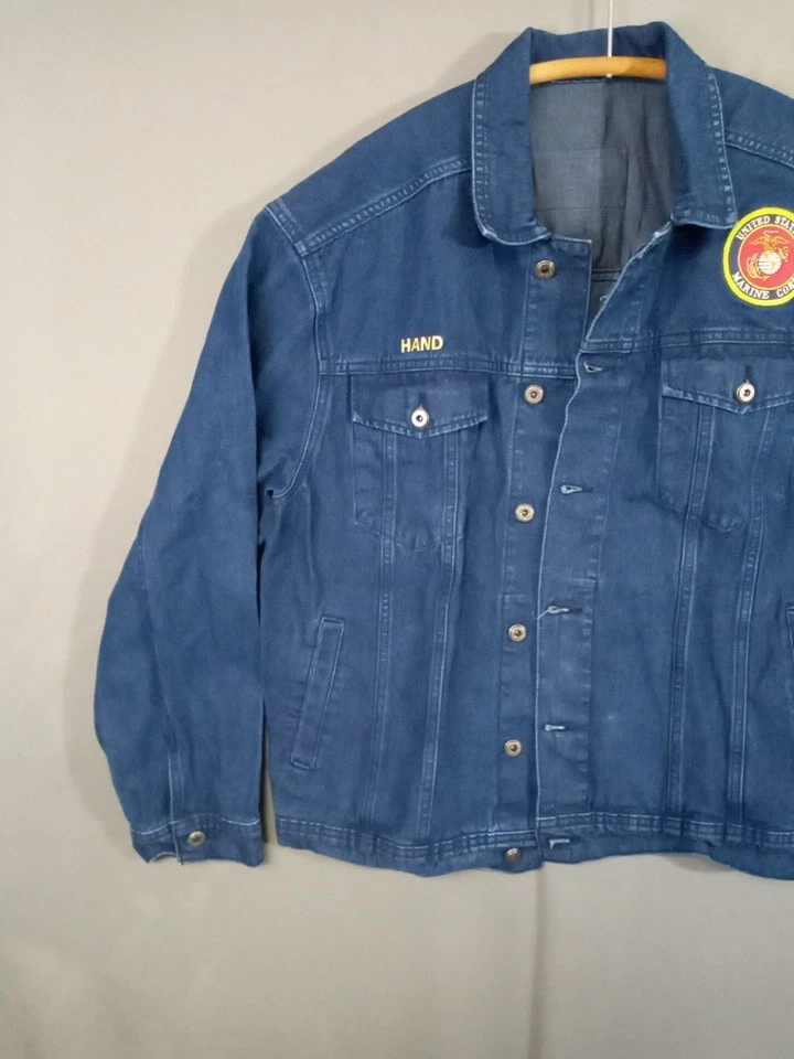 Jaqueta jeans Danbury Mint United States Marine Corps XL com USMC e adesivos de bandeira - Imagem 4 de 4