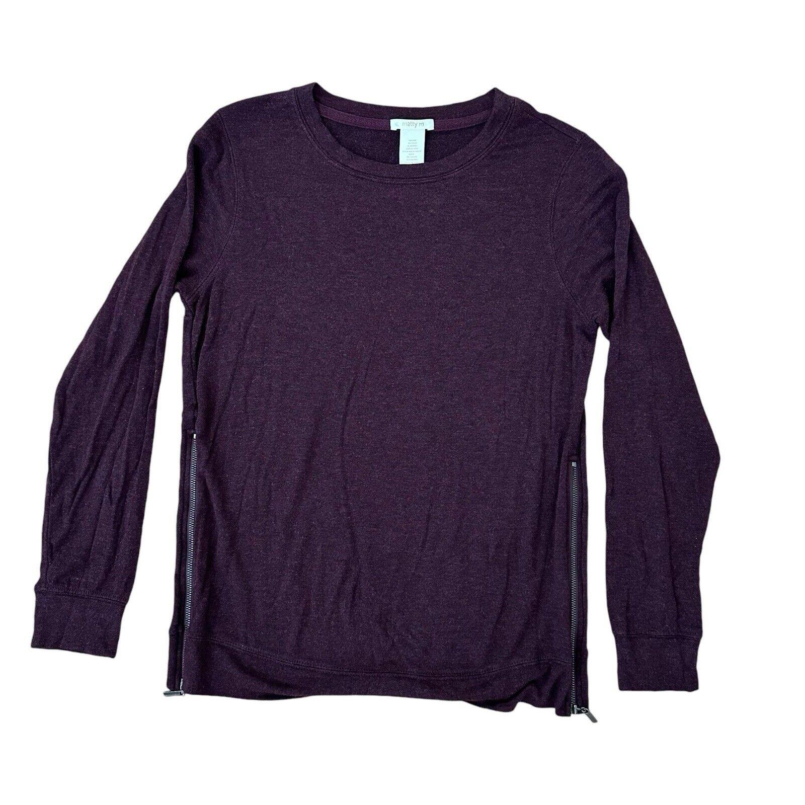 Matty M Women’s Burgundy Long Sleeve Sweater With Side Zippers Size S