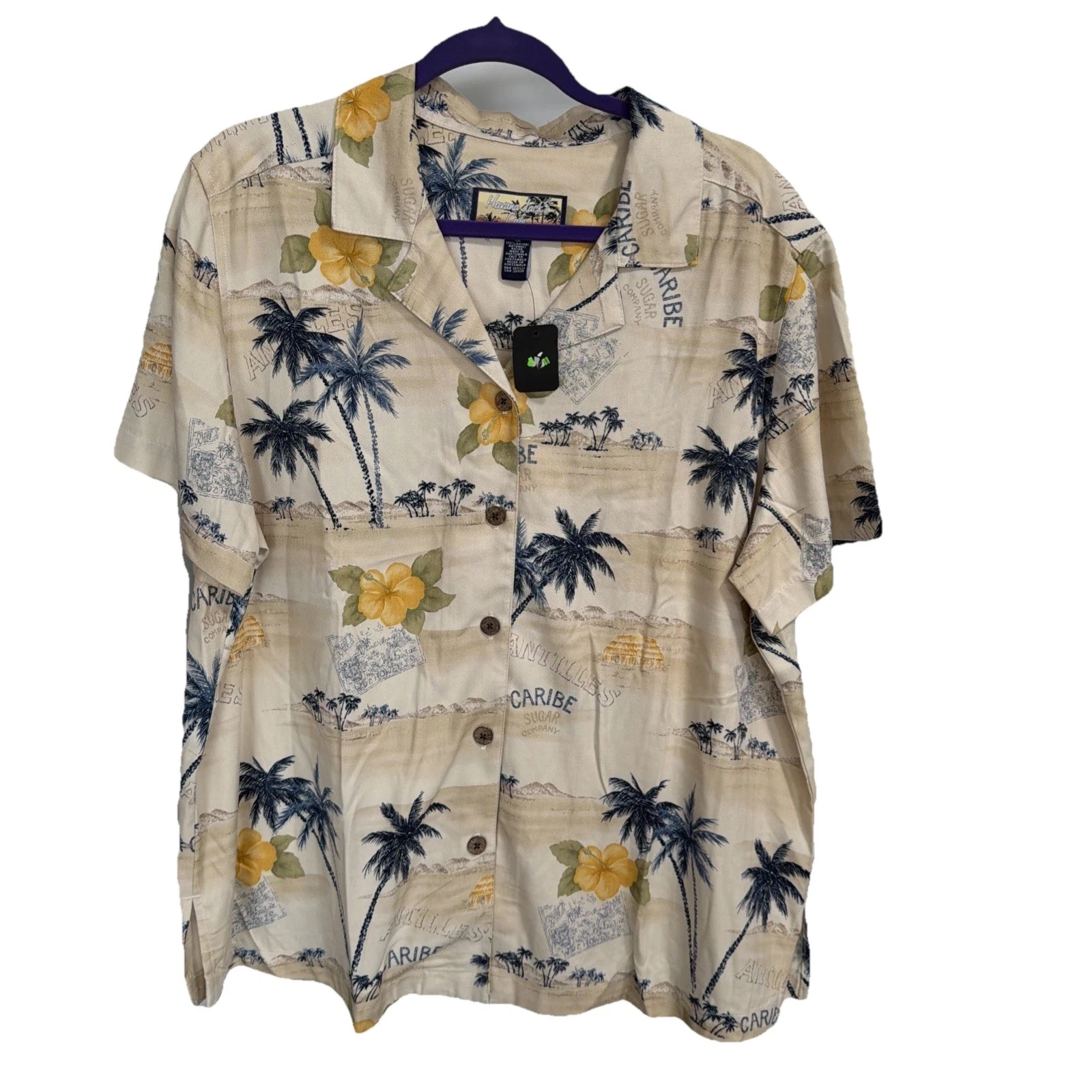 Havana Jack's Cafe Mens 1X AOP Floral Tropical Rayon Short Sleeve Button-Up
