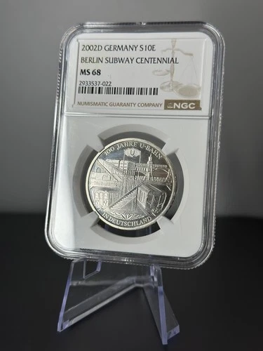 2002-D Germany 10 Euro Subway Anniv – NGC MS68 – .925 Silver  Top Pop 1/0 KM#216