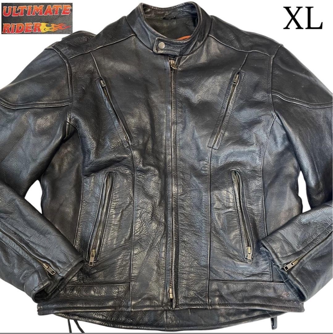 Vintage Real Leather Single Rider Jacket Black Xl