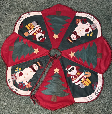 Christmas Tree Skirt Large Lined Felt Santa Snowman Scalloped 49.5''