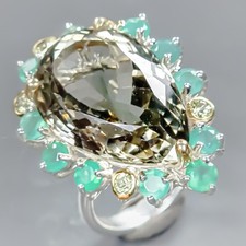 Jewelry 33 ct Natural Green Amethyst Ring 925 Sterling Silver Size 6.5 /R432737