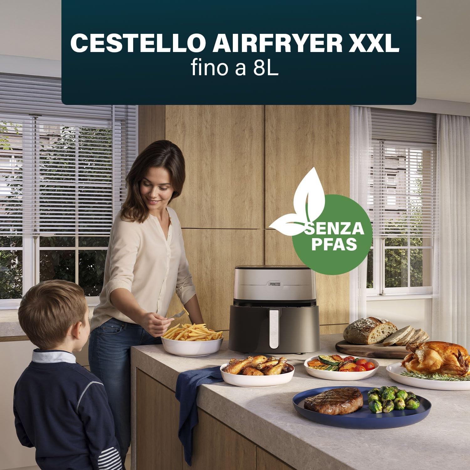 Dual Heat Airfryer 8L XXL Friggitrice ad aria con Doppio Elemento Riscaldante foto 3