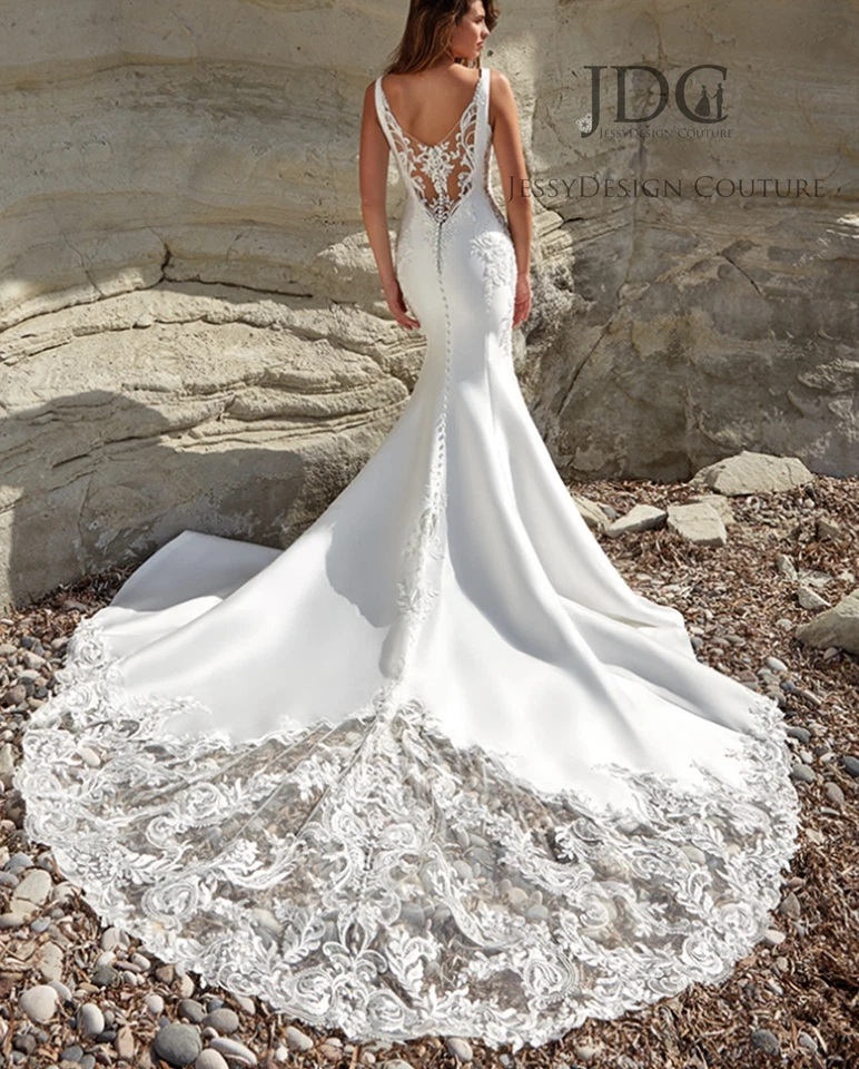 Modern Mermaid Perlenstickerei Brautkleid Hochzeitskleid cut-out Schleppe n.Maß - Bild 2 von 4