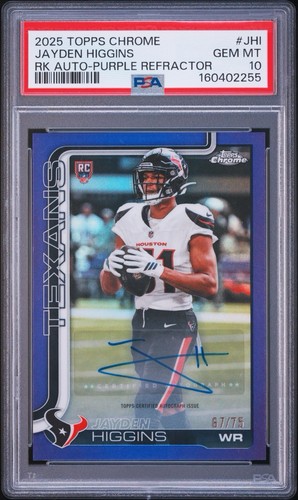 2025 Topps Chrome Jayden Higgins Rookie Auto Purple Refractor #/75 PSA 10 Pop 2!