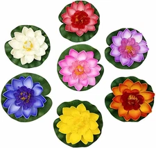 7 Pcs Artificial Floating Lotus Flower with Water Lily Pad for Pond Pool Decor