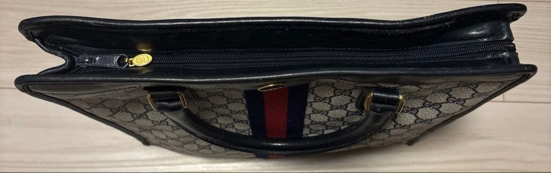 GUCCI Vintage Navy Supreme GG Tote Bag Leather PVC Large Authentic thumbnail 7