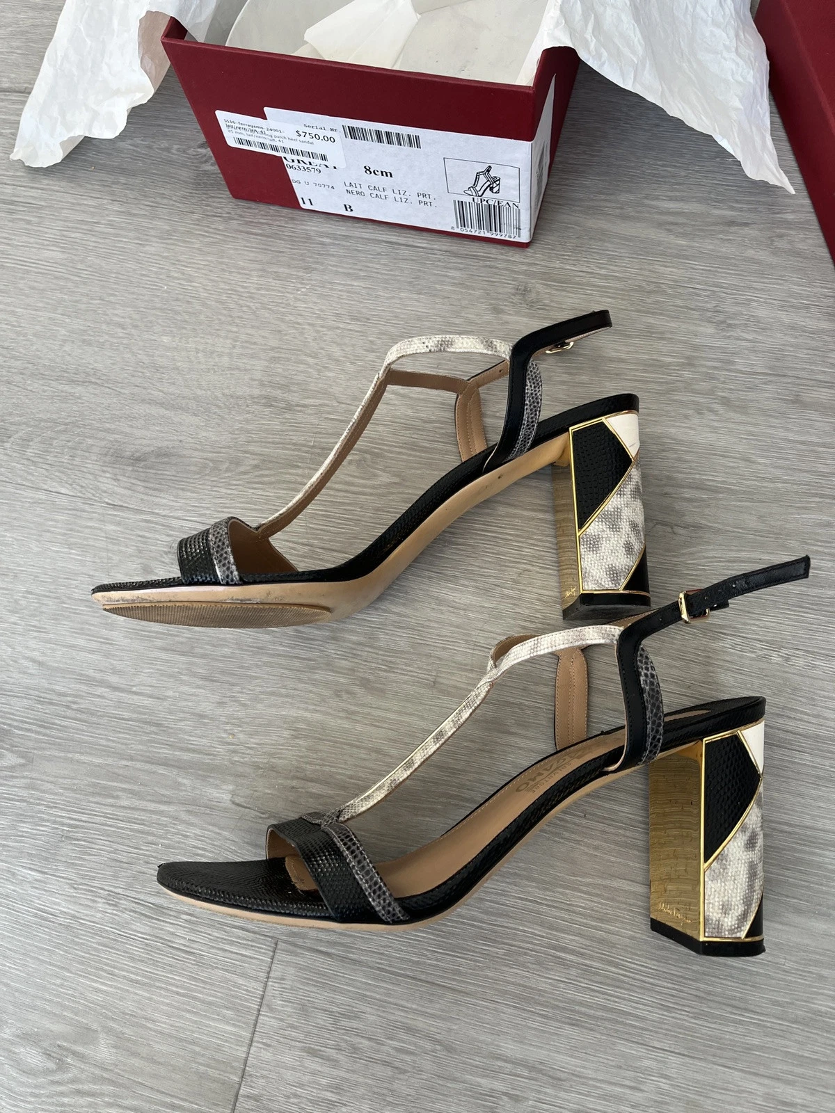 Ferragamo — Ferragamo Patch Heel Black Tstrap Sandal Size 41 | 11 Retail $750