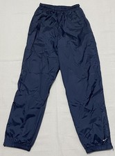 VTG Nike Fleece Lined Track Pants Medium Navy Blue Windbreaker Pockets Ankle Zip