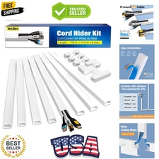 116in Cord Hider Kit, Cord Covers for Wires on Wall, Paintable Cable Raceway,...