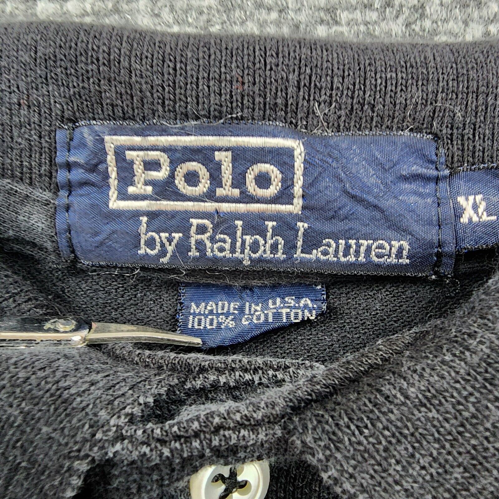 Vintage Polo Ralph Lauren Shirt Mens XL Black Short Sleeve Polo Purple Pony USA thumbnail 2