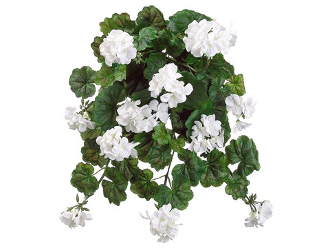 32" White Geranium Artificial Floral Hanging Bush