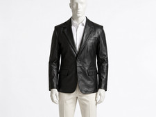 Men's Genuine soft Lambskin Black Leather Blazer Jacket TWO BUTTON Coat