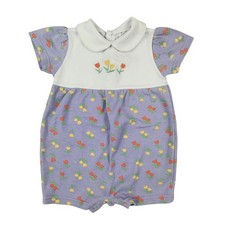 Small Steps 6-9 Months Vintage 90s Purple Tulip Floral Peter Pan Bubble Romper